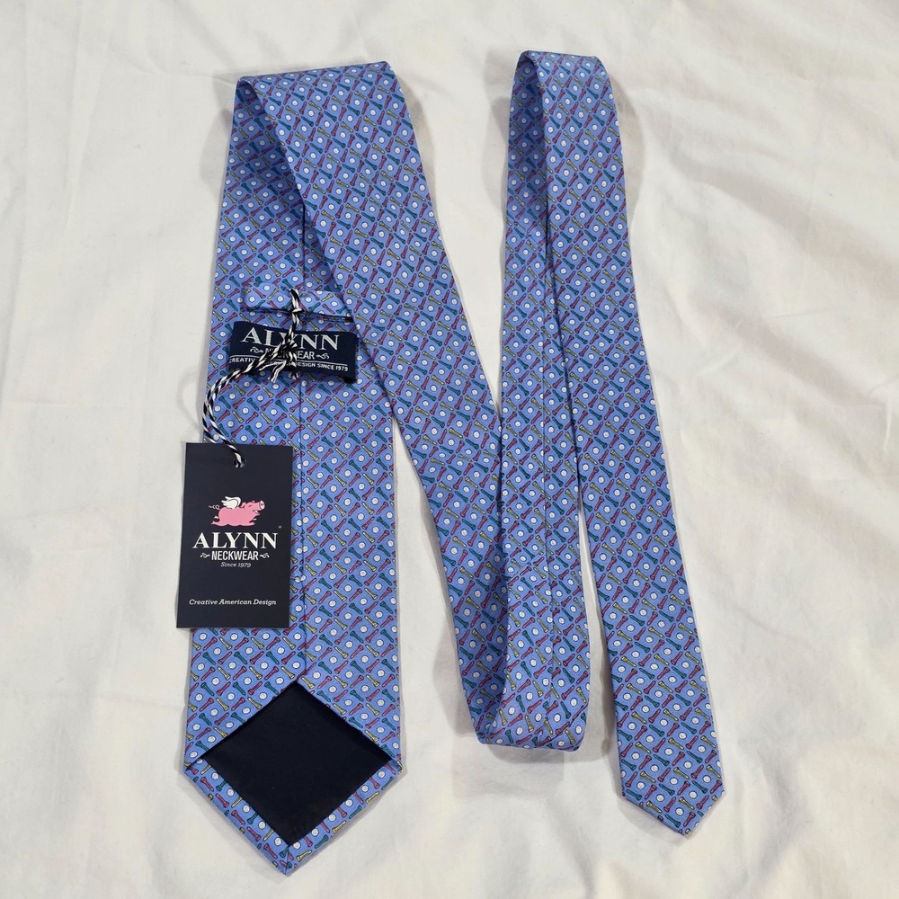 ALYNN Neckwear Mens NWT‎ Blue Golf Tee Ball Silk Necktie Designer Masters Sports